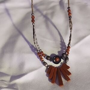 Goldstone Fan Pendant Necklace in Brown - Women Jewelry